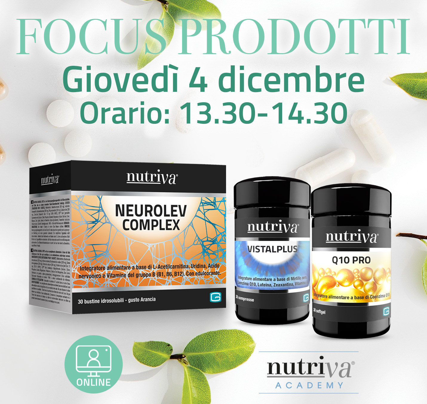 FOCUS PRODOTTI Nutriva Neurolev Complex, Vistal Plus e Q10 PRO - 4 DICEMBRE 2025